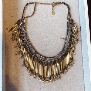 Silver and gold fringe statement necklace